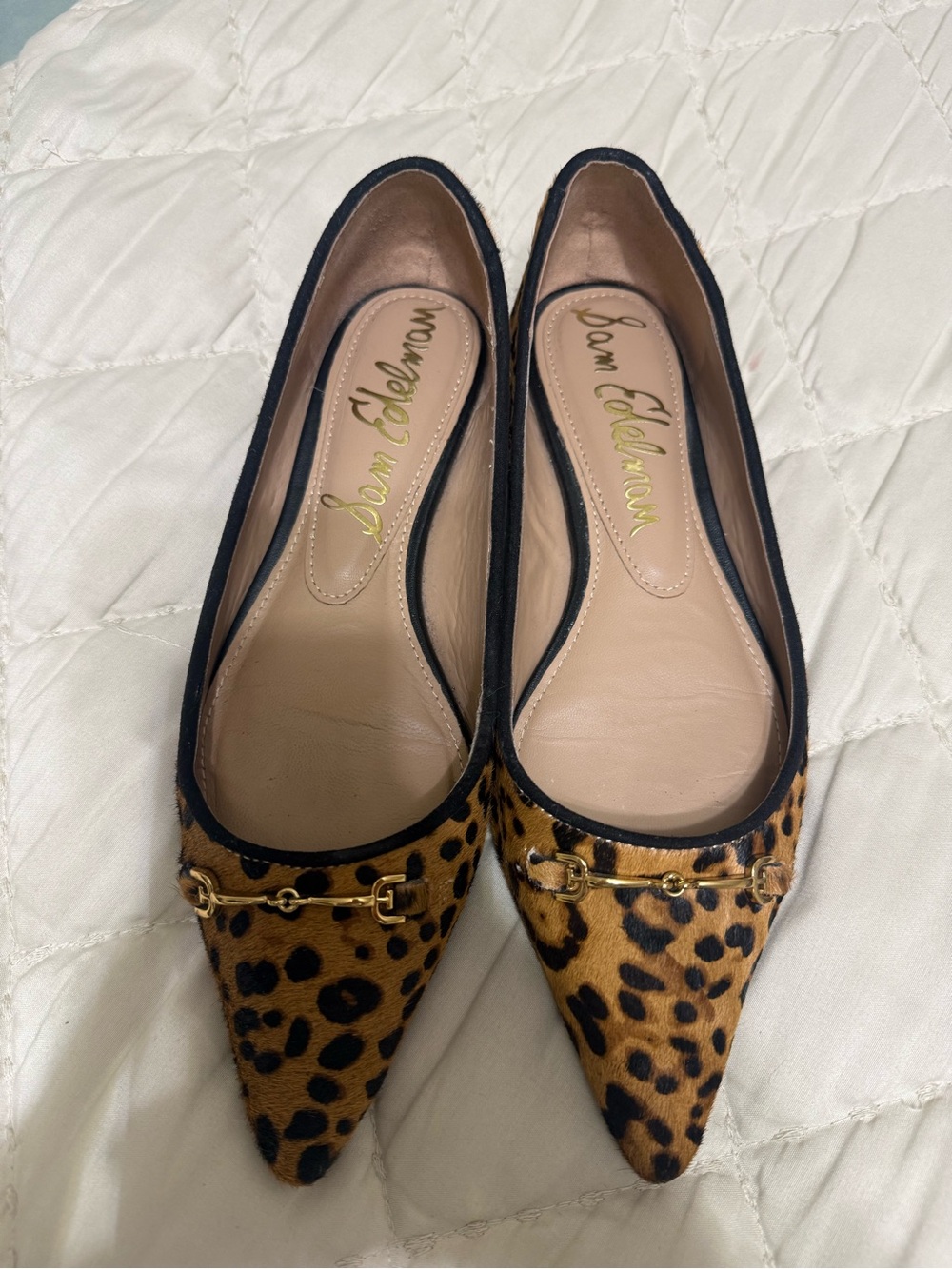 Sam Edelman Leopard-Print Pointed Toe Flats with Gold Hardware